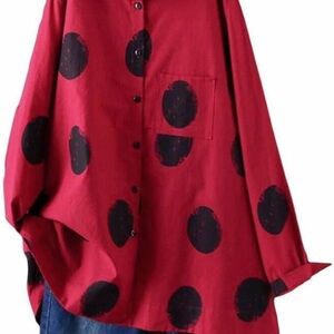 Red Polka Dot Button-Up Shirt